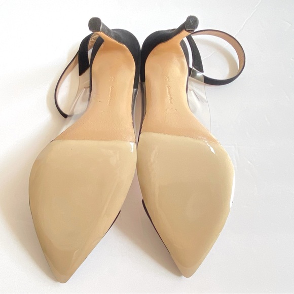 GIANVITO ROSSI CLEAR PLASTIC BLACK SUEDE SLINGBACK ANKLE STRAP POINTY TOE HEELS - Picture 13 of 13